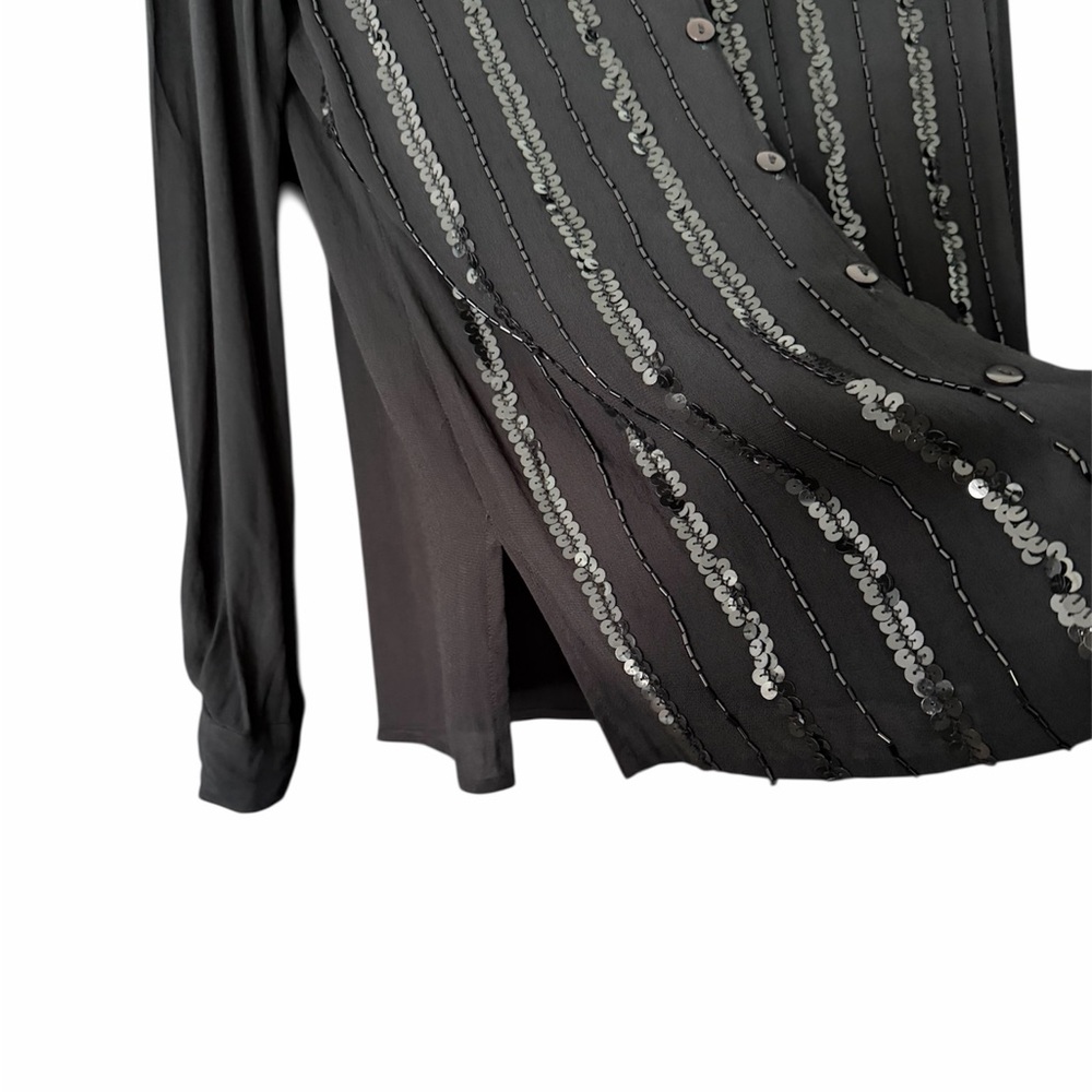 Notations Black Sequin Embellished Button Down Bl… - image 5